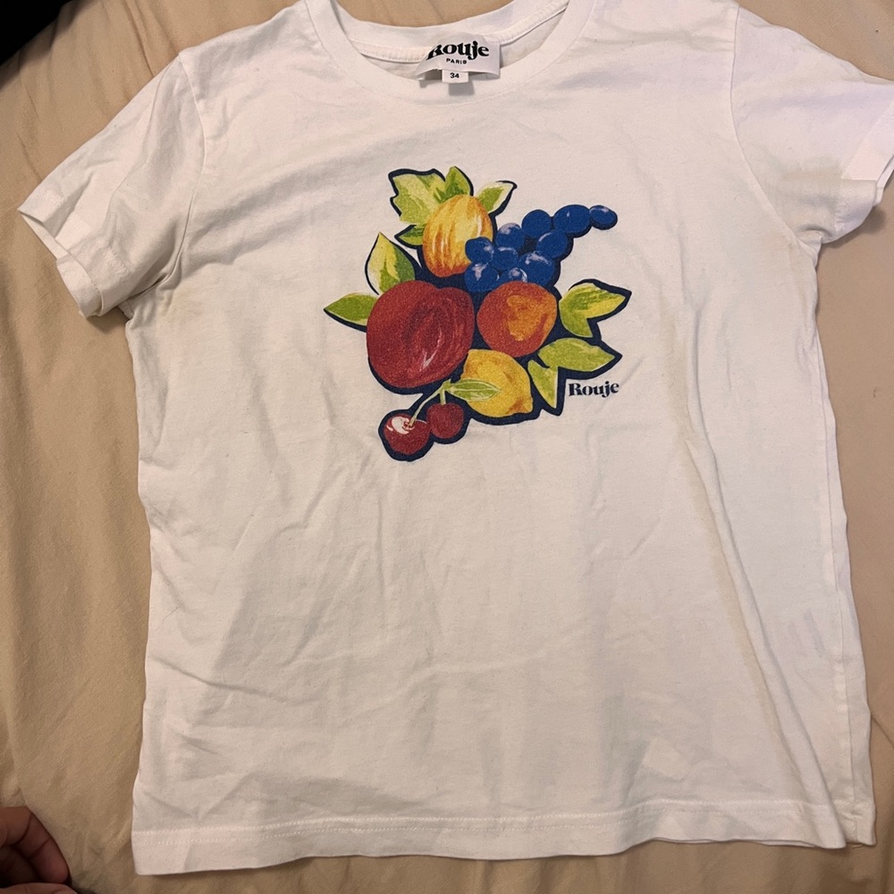 Rouje White Tee with Colorful Fruit Design